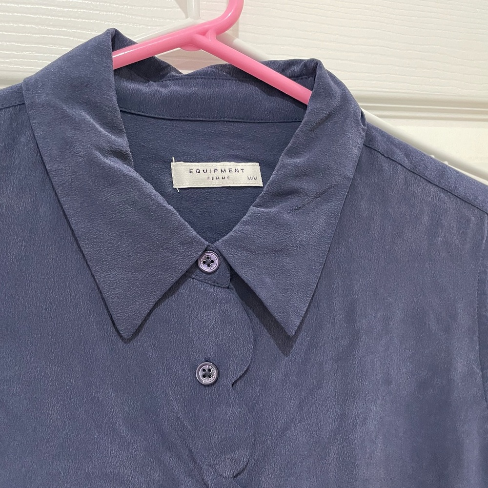 Equipment Navy Silk Scallop Edge Button Down
